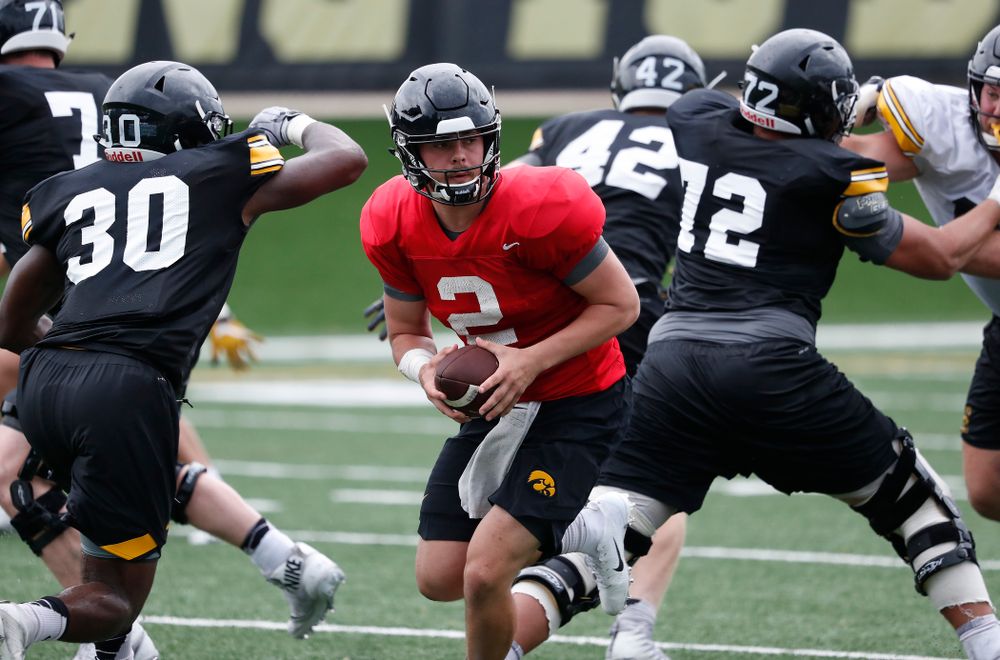 Iowa Hawkeyes quarterback Peyton Mansell (2) during practice No. 4 of Fall Camp Monday, August 6, 2018 at the Hansen Football Performance Center. (Brian Ray/hawkeyesports.com)
