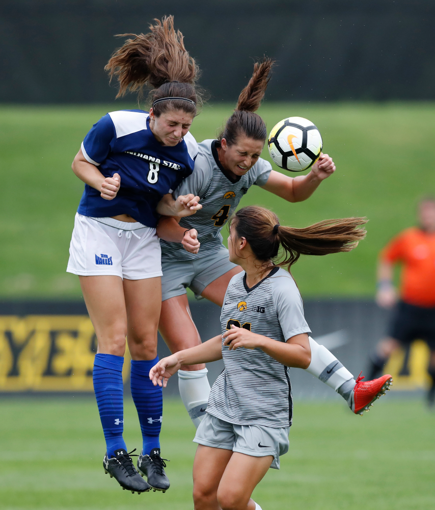 Iowa Hawkeyes Kaleigh Haus (4) against Indiana State Sunday, August 26, 2018 at the Iowa Soccer Complex. (Brian Ray/hawkeyesports.com)