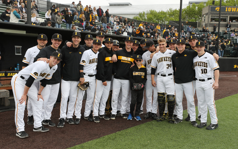 Garret Nichols throws out a first pitch before the Iowa Hawkeyes game against Michigan State Sunday, May 12, 2019 at Duane Banks Field. (Brian Ray/hawkeyesports.com)