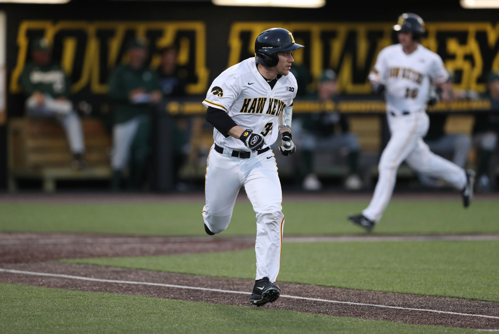 Iowa Hawkeyes catcher Austin Martin (34) against the Michigan State Spartans Friday, May 10, 2019 at Duane Banks Field. (Brian Ray/hawkeyesports.com)