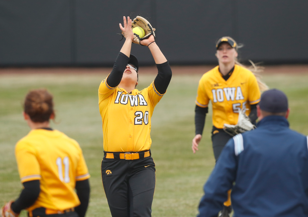 Iowa Hawkeyes infielder Daniella Ibarra (20) against UW Green Bay Tuesday, March 27, 2018 at Bob Pearl Field. (Brian Ray/hawkeyesports.com)