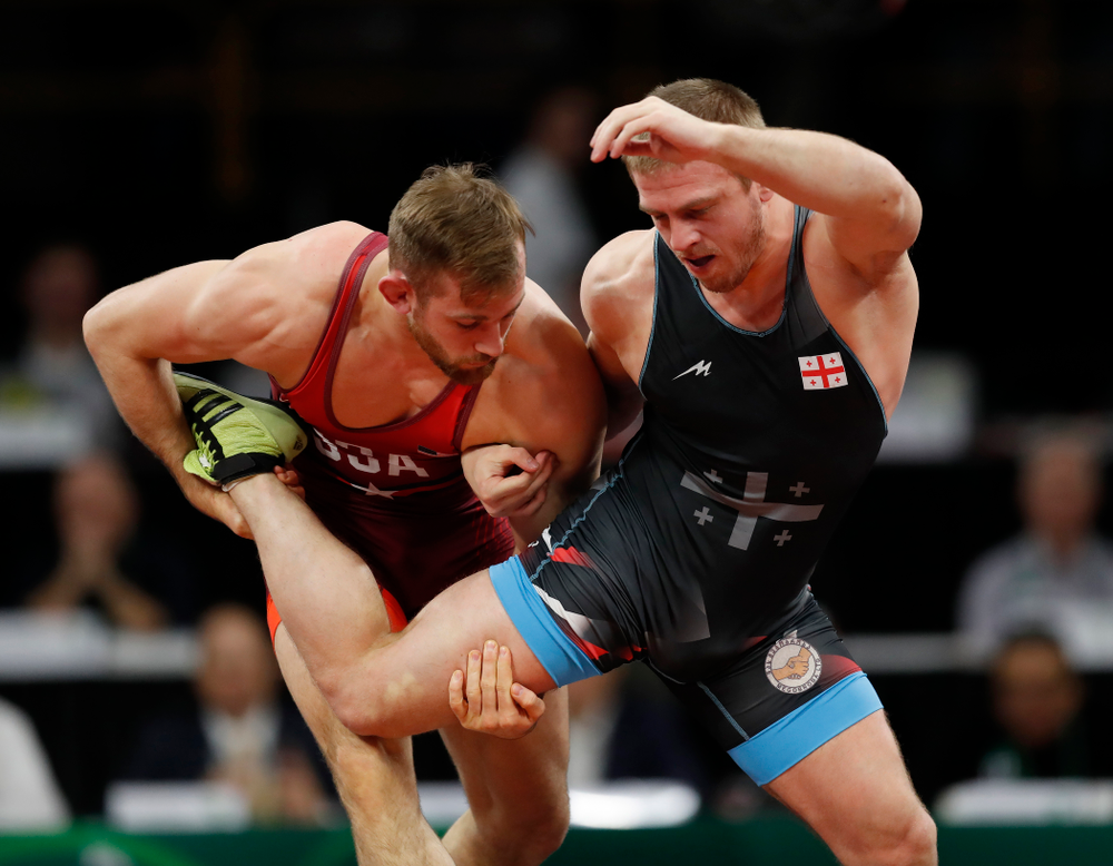 David Taylor during session three of the United World Wrestling Freestyle World Cup Sunday, April 8, 2018 at Caver-Hawkeye Arena. (Brian Ray/hawkeyesports.com)