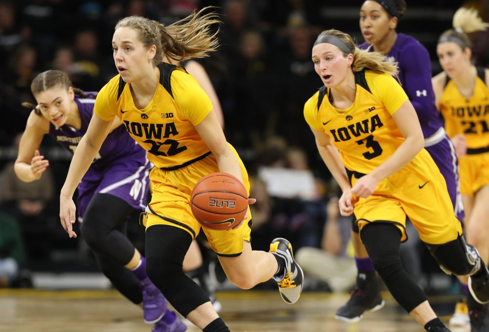 Iowa Hawkeyes guard Kathleen Doyle (22) against the Northwestern Wildcats Sunday, March 3, 2019 at Carver-Hawkeye Arena. (Brian Ray/hawkeyesports.com)