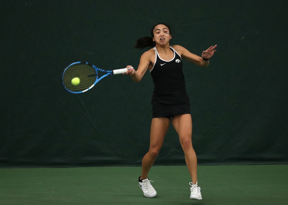 Iowa's Michelle Bacalla against the Penn State Nittany Lions Sunday, February 24, 2019 at the Hawkeye Tennis and Recreation Complex. (Brian Ray/hawkeyesports.com)
