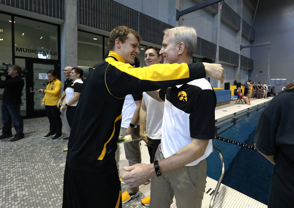 Ben Colin is introduced during senior day before a double dual against Wisconsin and Northwestern Saturday, January 19, 2019 at the Campus Recreation and Wellness Center. (Brian Ray/hawkeyesports.com)