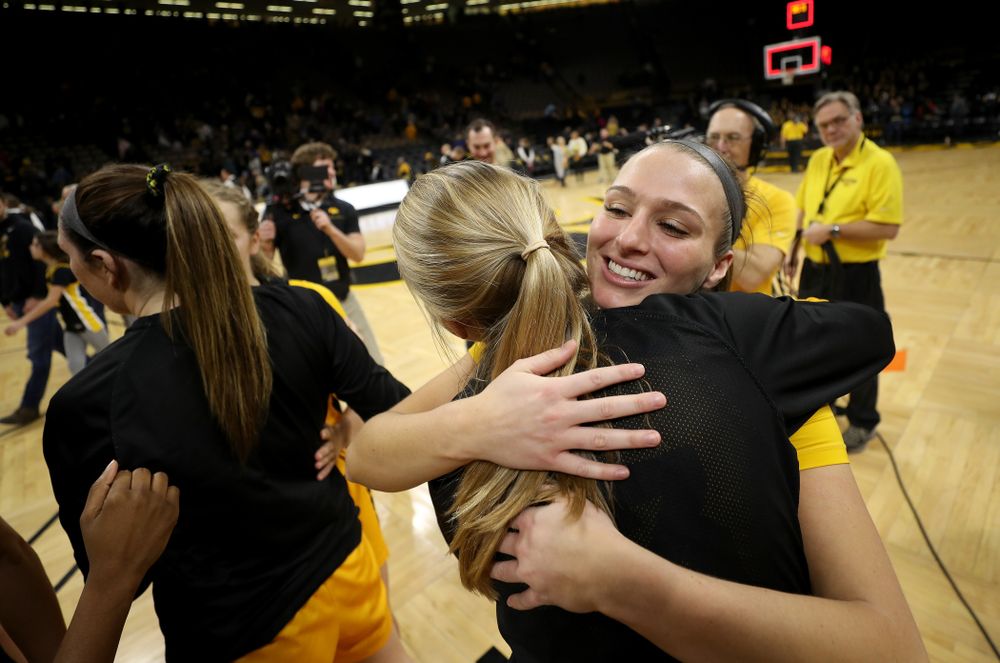Iowa Hawkeyes guard Makenzie Meyer (3) during senior day activities following their win over the Minnesota Golden Gophers Thursday, February 27, 2020 at Carver-Hawkeye Arena. (Brian Ray/hawkeyesports.com)