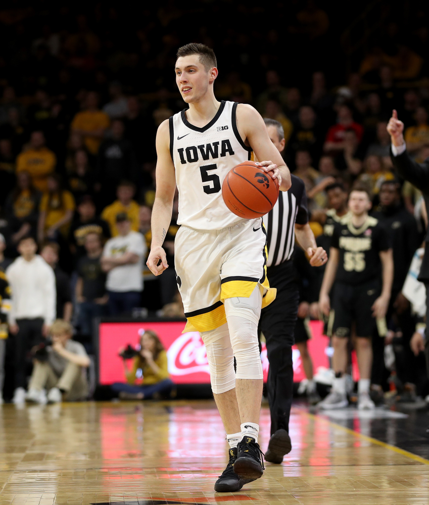 Iowa Hawkeyes guard CJ Fredrick (5) against the Purdue Boilermakers Tuesday, March 3, 2020 at Carver-Hawkeye Arena. (Brian Ray/hawkeyesports.com)