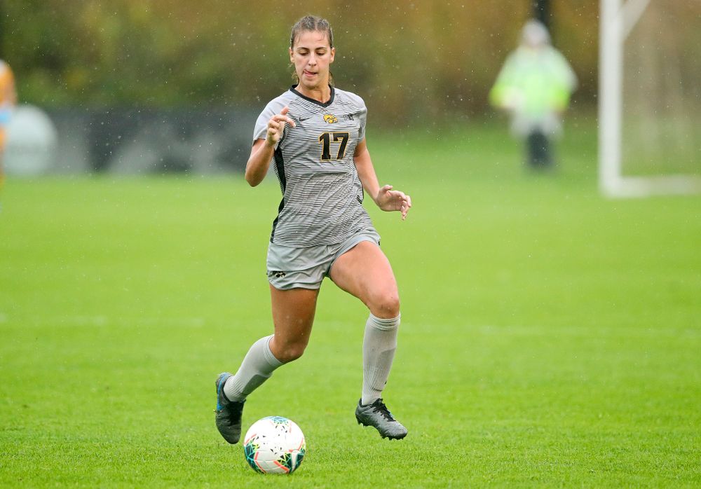 Iowa defender Hannah Drkulec (17) moves with the ball during the second half of their match at the Iowa Soccer Complex in Iowa City on Sunday, Sep 29, 2019. (Stephen Mally/hawkeyesports.com)