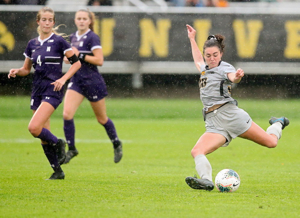 Iowa forward Devin Burns (30) lines up a shot during the second half of their match at the Iowa Soccer Complex in Iowa City on Sunday, Sep 29, 2019. (Stephen Mally/hawkeyesports.com)