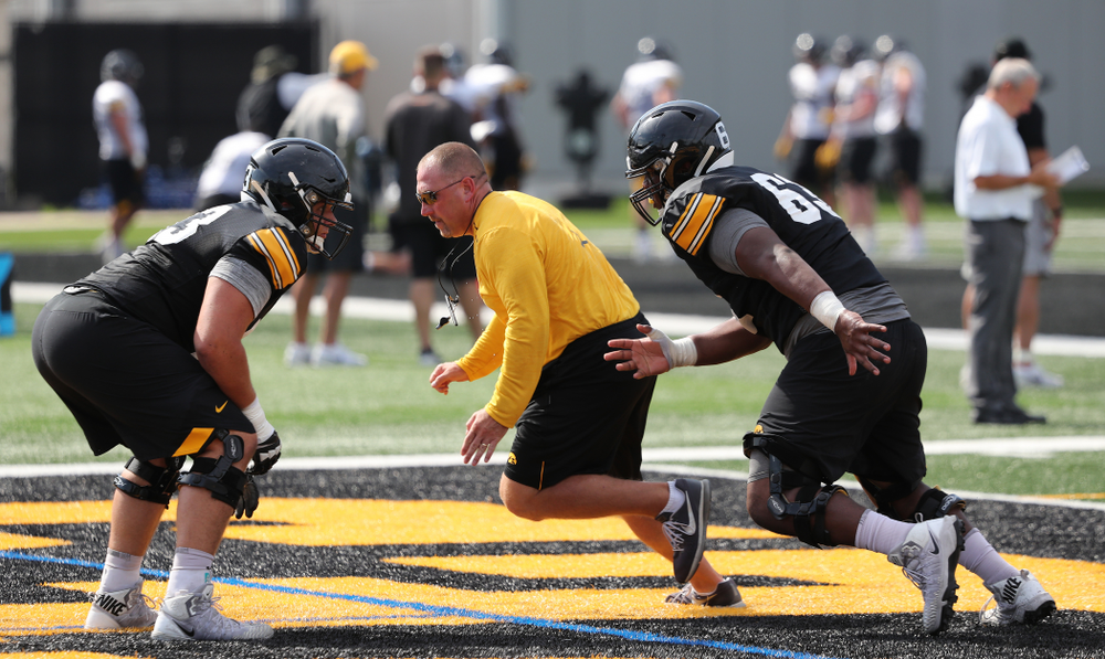 owa Hawkeyes offensive line coach Tim Polasek during Fall Camp Practice No. 4 Monday, August 5, 2019 at the Ronald D. and Margaret L. Kenyon Football Practice Facility. (Brian Ray/hawkeyesports.com)