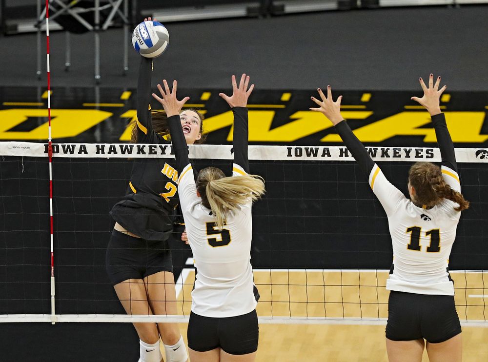 Iowa’s Courtney Buzzerio (2) during the third set of the Black and Gold scrimmage at Carver-Hawkeye Arena in Iowa City on Saturday, Aug 24, 2019. (Stephen Mally/hawkeyesports.com)