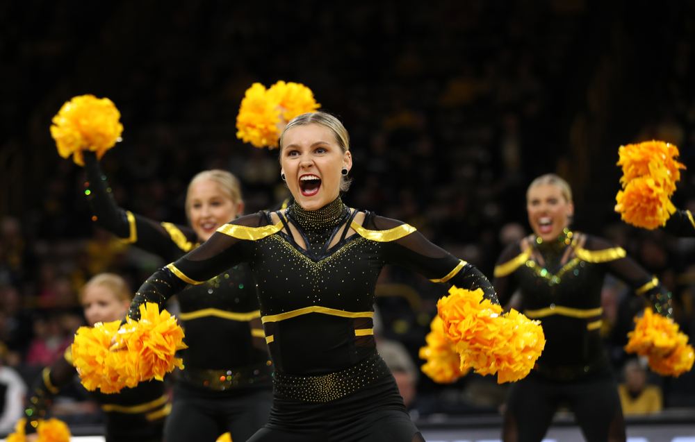 The Iowa Dance Team performs at halftime of the Iowa Hawkeyes game against the Nebraska Cornhuskers Thursday, January 3, 2019 at Carver-Hawkeye Arena. (Brian Ray/hawkeyesports.com)