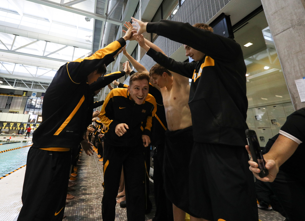 Michal Brzus is introduced during senior day before a double dual against Wisconsin and Northwestern Saturday, January 19, 2019 at the Campus Recreation and Wellness Center. (Brian Ray/hawkeyesports.com)