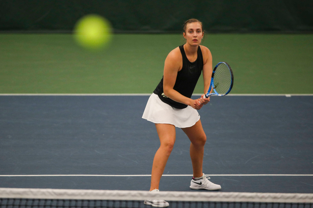 IowaÕs Ashleigh Jacobs at womenÕs tennis senior day vs Nebraska on Saturday, April 13, 2019 at the Hawkeye Tennis and Recreation Complex. (Lily Smith/hawkeyesports.com)