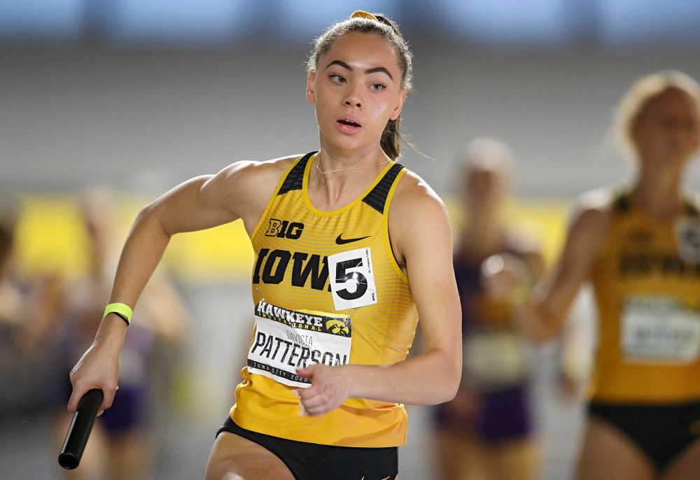 Iowa’s Davicia Patterson runs the women’s 1600 meter relay event during the Hawkeye Invitational at the Recreation Building in Iowa City on Saturday, January 11, 2020. (Stephen Mally/hawkeyesports.com)