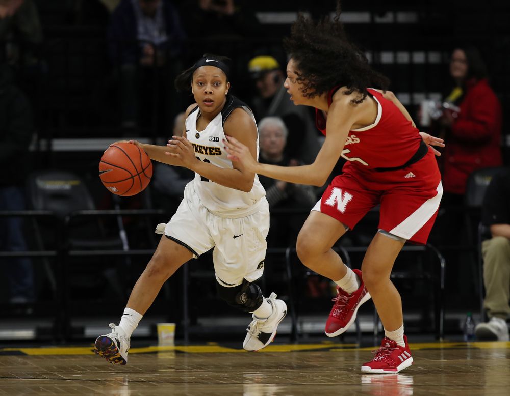 Iowa Hawkeyes guard Tania Davis (11) against the Nebraska Cornhuskers Thursday, January 3, 2019 at Carver-Hawkeye Arena. (Brian Ray/hawkeyesports.com)