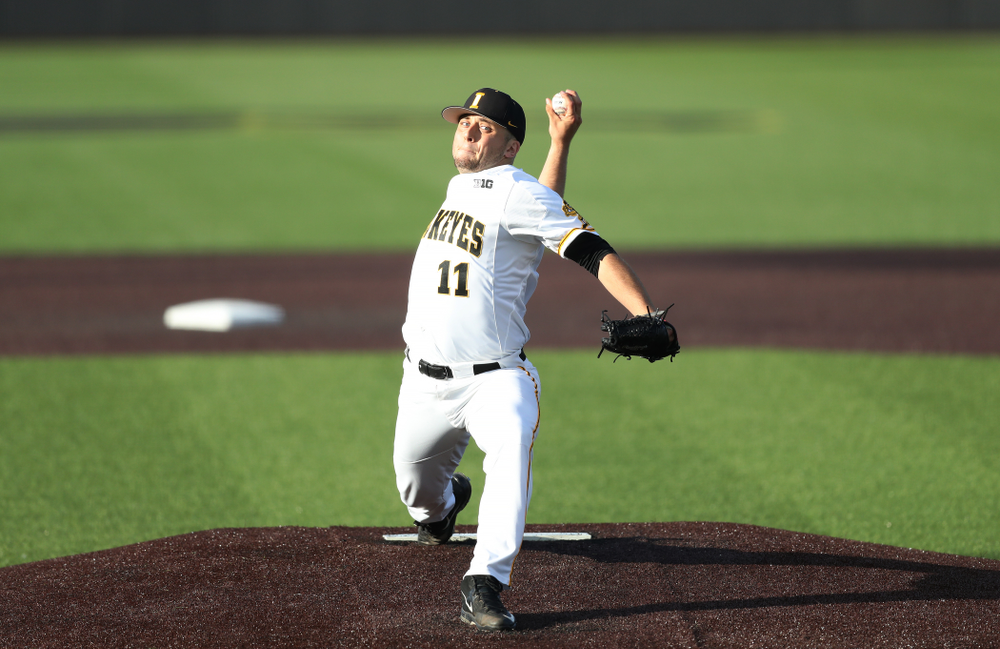 Iowa Hawkeyes Cole McDonald (11) against the Michigan State Spartans Friday, May 10, 2019 at Duane Banks Field. (Brian Ray/hawkeyesports.com)