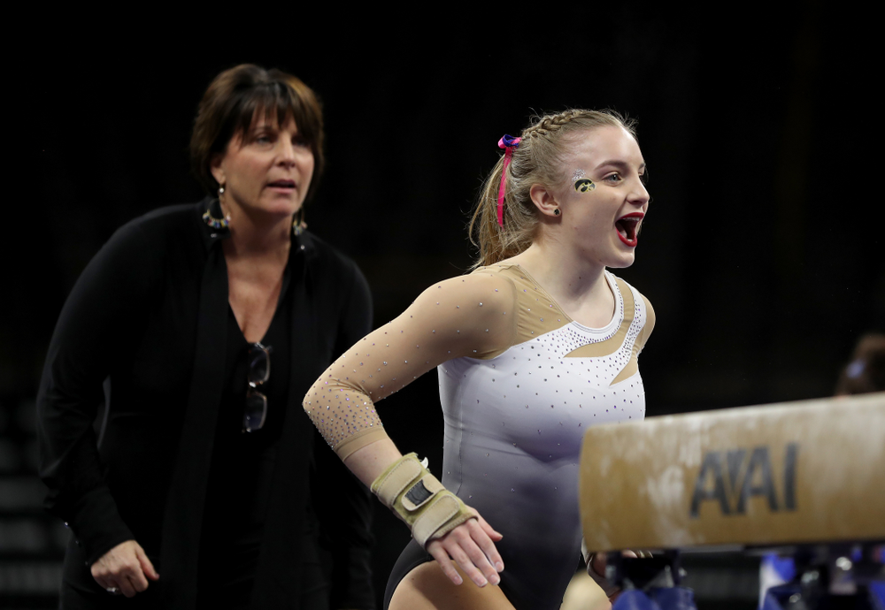 IowaÕs Lauren Guerin competes on the beam against Ball State and Air Force Saturday, January 11, 2020 at Carver-Hawkeye Arena. (Brian Ray/hawkeyesports.com)