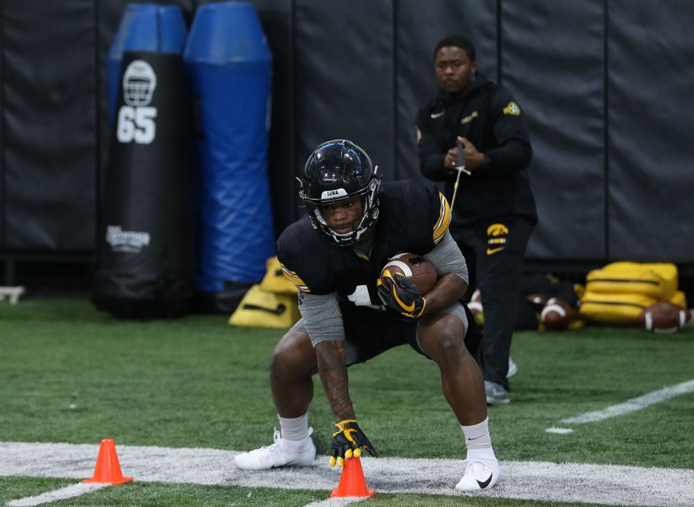 Iowa Hawkeyes running back Mekhi Sargent (10 during preparation for the 2019 Outback Bowl Monday, December 17, 2018 at the Hansen Football Performance Center. (Brian Ray/hawkeyesports.com)