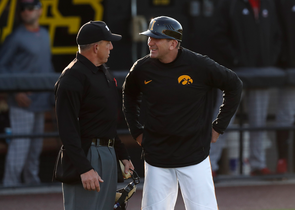 Iowa Hawkeyes head coach Rick Heller against Northern Illinois Tuesday, April 17, 2018 at Duane Banks Field. (Brian Ray/hawkeyesports.com)