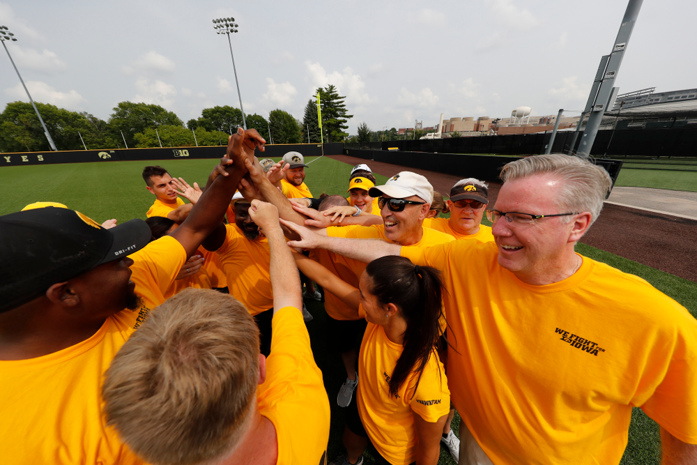 The Gold Team during the Iowa Student Athlete Kickoff Kickball game Sunday, August 19, 2018 at Duane Banks Field. (Brian Ray/hawkeyesports.com)