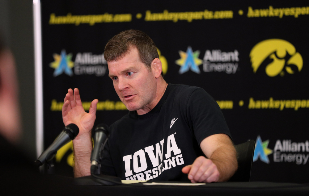 Iowa Hawkeyes head coach Tom Brands addresses the media during the team's annual media day Monday, November 5, 2018 at Carver-Hawkeye Arena. (Brian Ray/hawkeyesports.com)