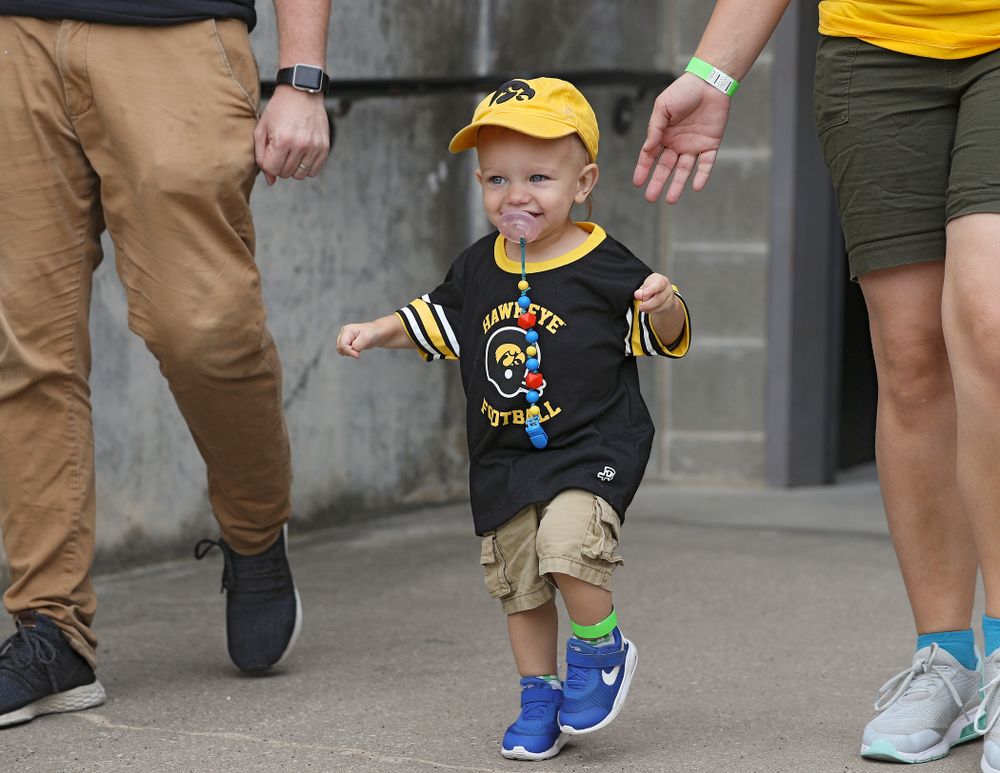 Junior Hawk Club members participate in the Swarm Experience during Kids Day at Kinnick Stadium in Iowa City on Saturday, Aug 10, 2019. (Stephen Mally/hawkeyesports.com)