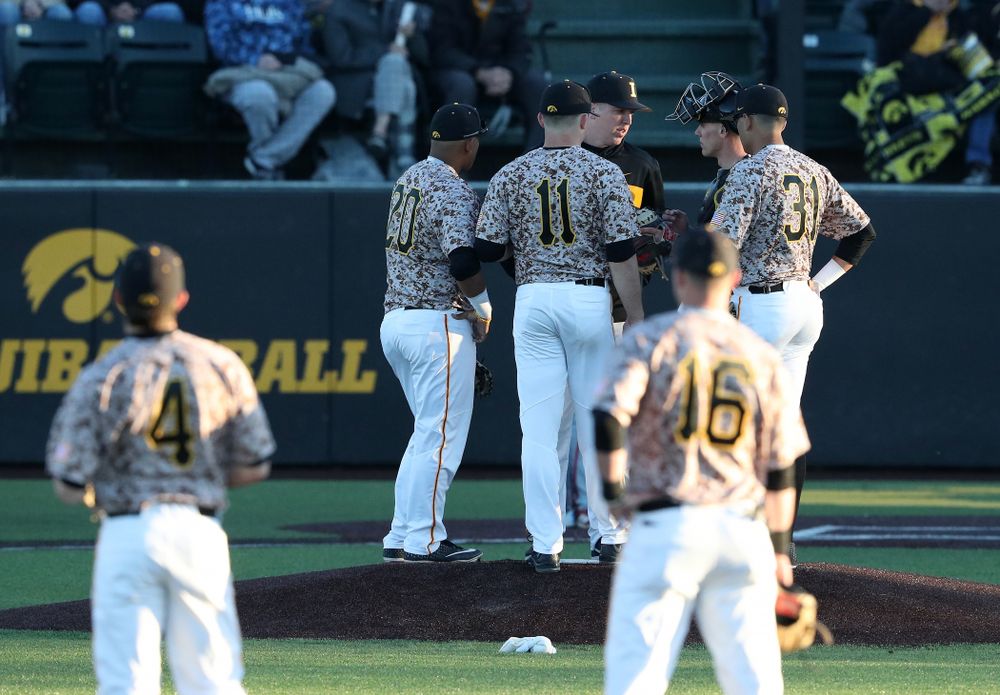 Pithing Coach Tom Gorzelanny against the Nebraska Cornhuskers on Military Appreciation Night Friday, April 19, 2019 at Duane Banks Field. (Brian Ray/hawkeyesports.com)