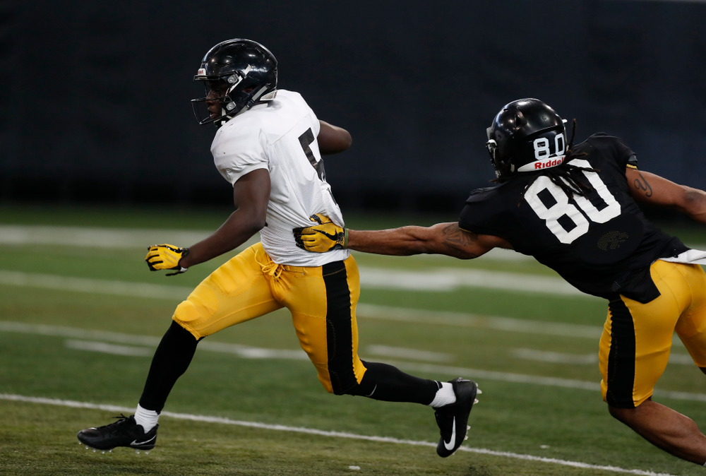 Iowa Hawkeyes defensive back Manny Rugamba (5) during spring practice Wednesday, March 28, 2018 at the Hansen Football Performance Center. (Brian Ray/hawkeyesports.com)