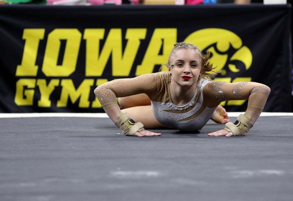 IowaÕs Luren Guerin competes on the floor against Ball State and Air Force Saturday, January 11, 2020 at Carver-Hawkeye Arena. (Brian Ray/hawkeyesports.com)