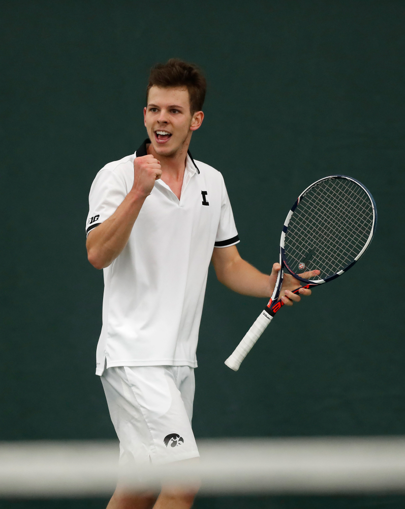 Piotr Smietana against Purdue Sunday, April 15, 2018 at the Hawkeye Tennis and Recreation Center. (Brian Ray/hawkeyesports.com)