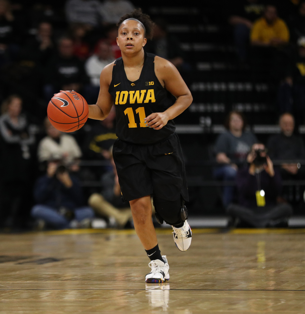 Iowa Hawkeyes guard Tania Davis (11) against the Iowa State Cyclones in the Iowa Corn Cy-Hawk Series Wednesday, December 5, 2018 at Carver-Hawkeye Arena. (Brian Ray/hawkeyesports.com)