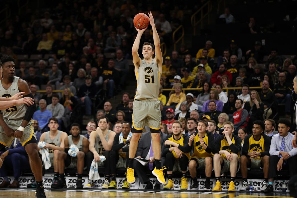 Iowa Hawkeyes forward Nicholas Baer (51) against the Nebraska Cornhuskers Sunday, January 6, 2019 at Carver-Hawkeye Arena. (Brian Ray/hawkeyesports.com)