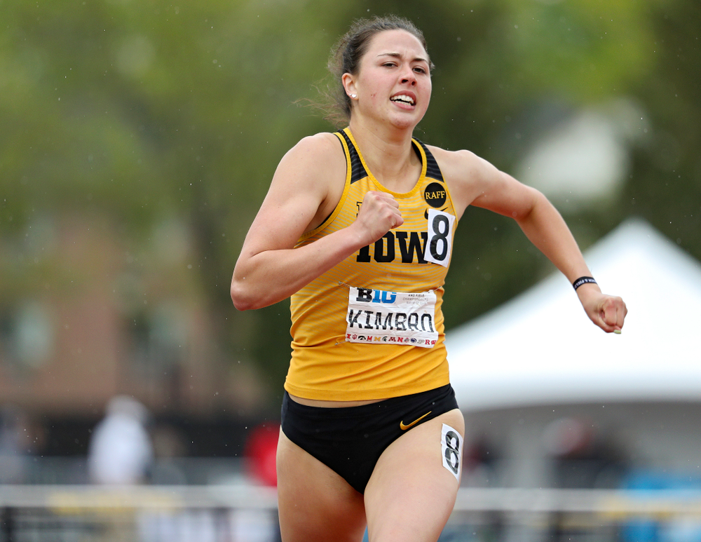 Iowa's Jenny Kimbro runs the women’s 400 meter hurdles event on the third day of the Big Ten Outdoor Track and Field Championships at Francis X. Cretzmeyer Track in Iowa City on Sunday, May. 12, 2019. (Stephen Mally/hawkeyesports.com)