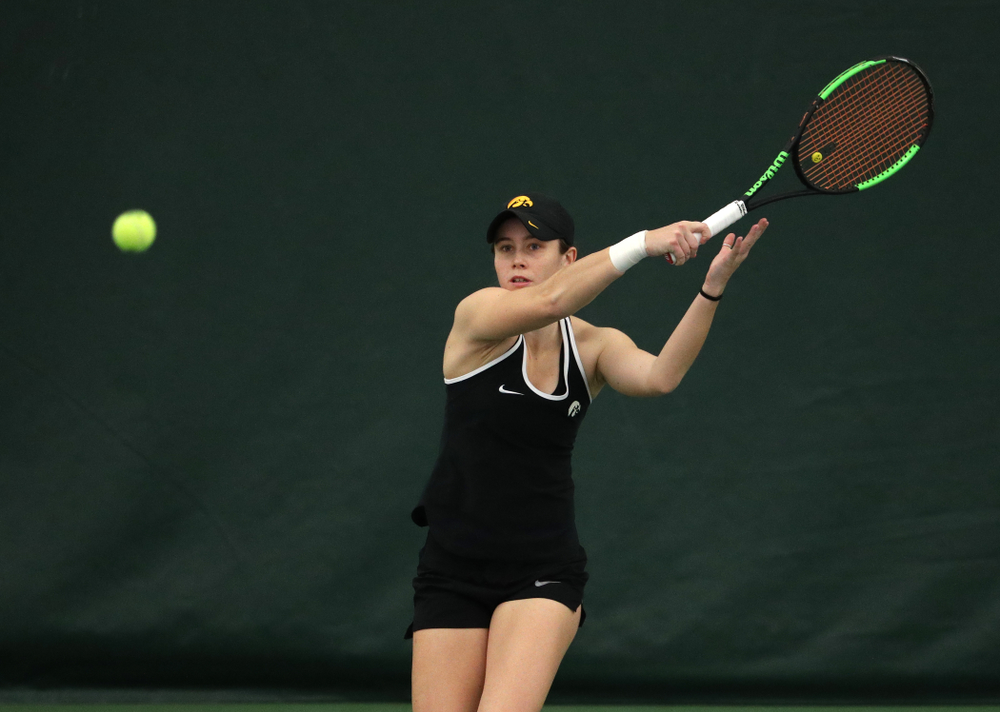 Iowa's Elise Van Heuvelen Treadwell against the Penn State Nittany Lions Sunday, February 24, 2019 at the Hawkeye Tennis and Recreation Complex. (Brian Ray/hawkeyesports.com)