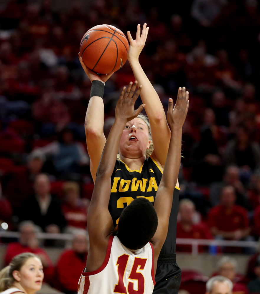 Iowa Hawkeyes forward/center Monika Czinano (25) against the Iowa State Cyclones Wednesday, December 11, 2019 at Hilton Coliseum in Ames, Iowa(Brian Ray/hawkeyesports.com)
