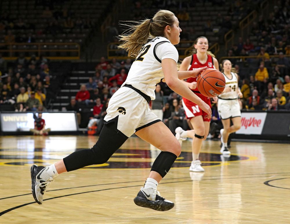 Iowa Hawkeyes guard Kathleen Doyle (22) drives with the ball during the fourth quarter of the game at Carver-Hawkeye Arena in Iowa City on Thursday, February 6, 2020. (Stephen Mally/hawkeyesports.com)