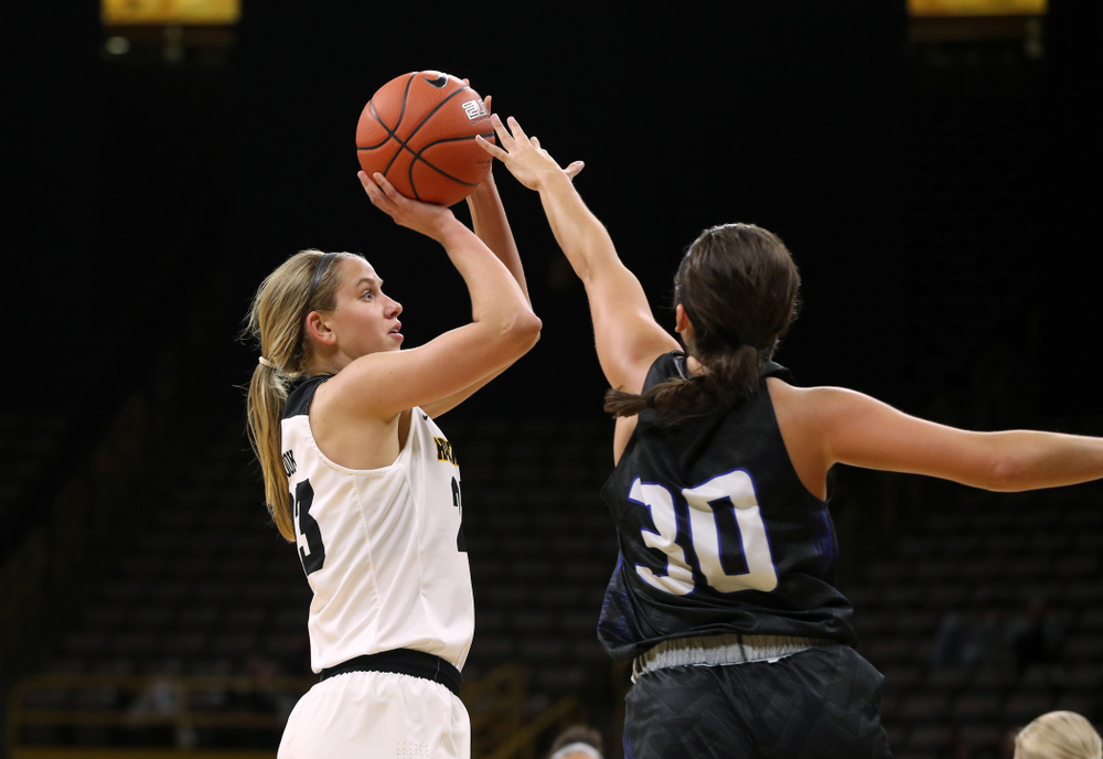 Iowa Hawkeyes forward Logan Cook (23) against Dakota Wesleyan University Tuesday, November 6, 2018 at Carver-Hawkeye Arena. (Brian Ray/hawkeyesports.com)