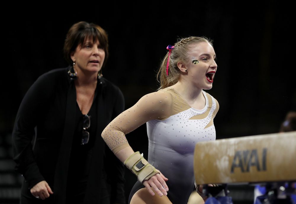 IowaÕs Lauren Guerin competes on the beam against Ball State and Air Force Saturday, January 11, 2020 at Carver-Hawkeye Arena. (Brian Ray/hawkeyesports.com)