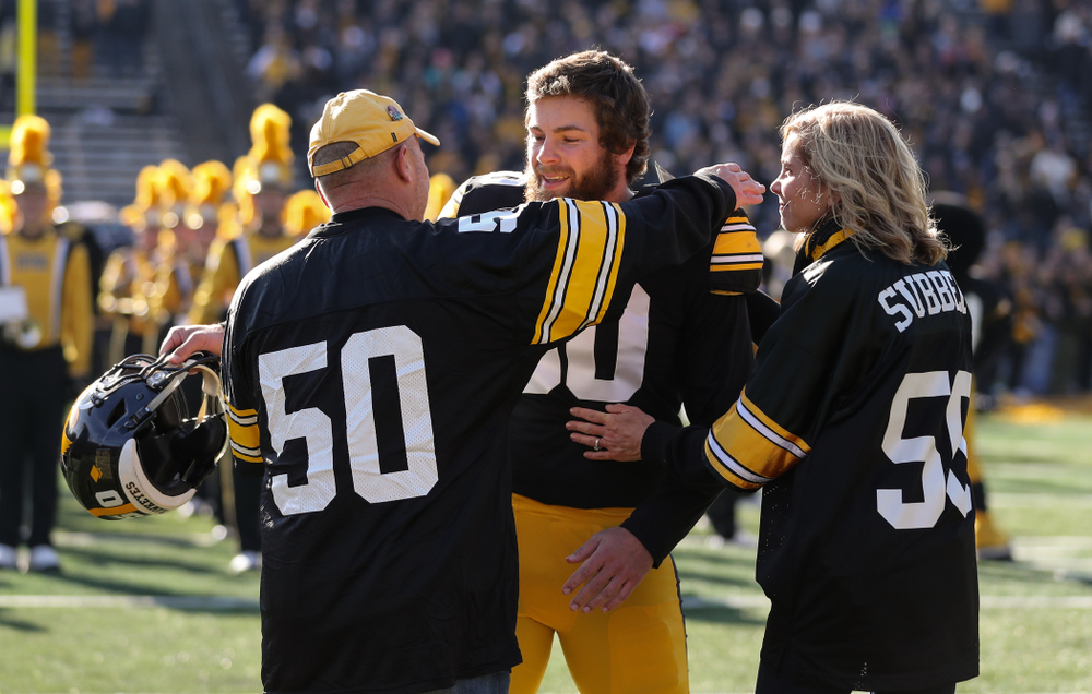 Iowa Hawkeyes long snapper Jackson Subbert (50) during Senior Day festivities before their game against the Illinois Fighting Illini Saturday, November 23, 2019 at Kinnick Stadium. (Brian Ray/hawkeyesports.com)