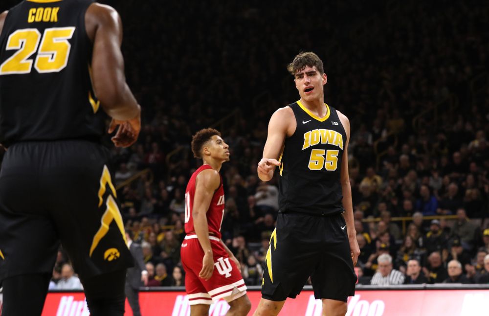 Iowa Hawkeyes forward Luka Garza (55) against the Indiana Hoosiers Friday, February 22, 2019 at Carver-Hawkeye Arena. (Brian Ray/hawkeyesports.com)