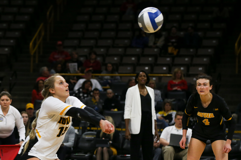 Iowa Hawkeyes defensive specialist Maddie Slagle (15) during Iowa volleyball vs Maryland on Saturday, November 30, 2019 at Carver-Hawkeye Arena. (Lily Smith/hawkeyesports.com)