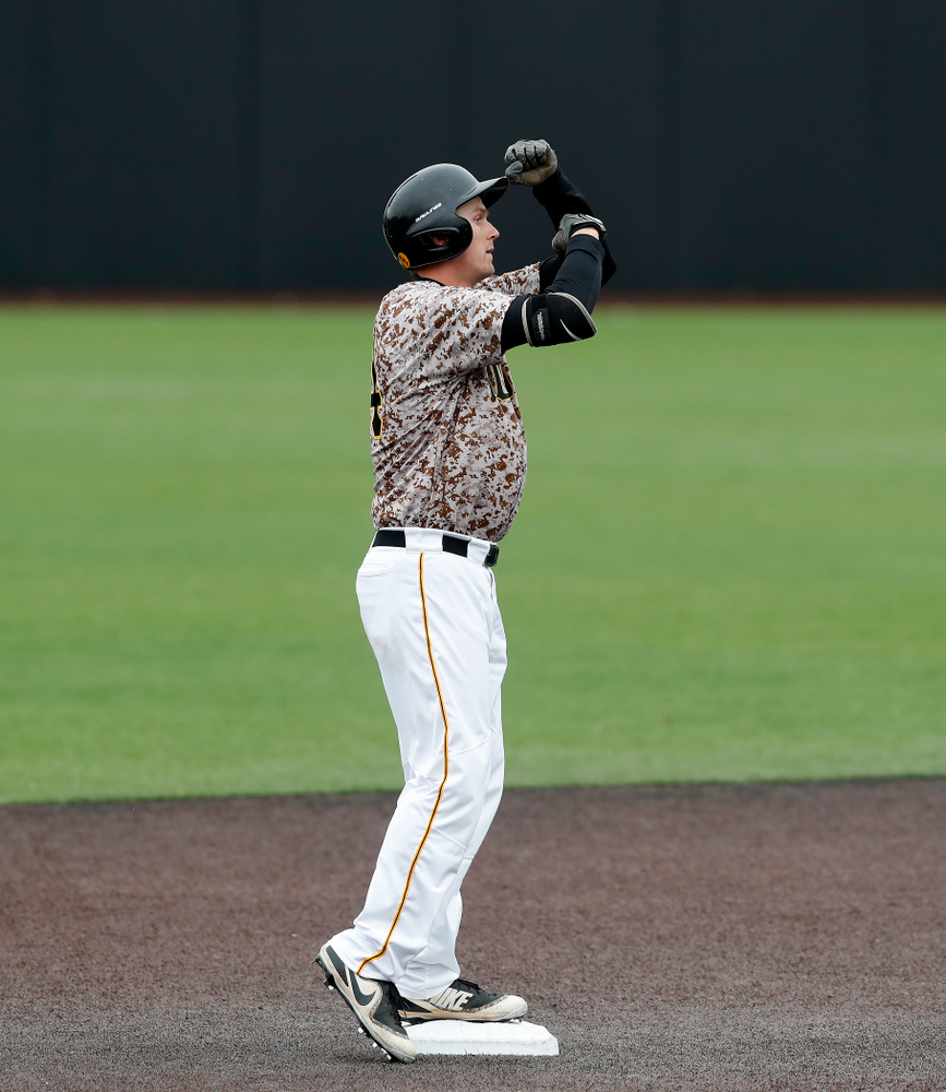 Iowa Hawkeyes outfielder Robert Neustrom (44) during a double header against the Indiana Hoosiers Friday, March 23, 2018 at Duane Banks Field. (Brian Ray/hawkeyesports.com)