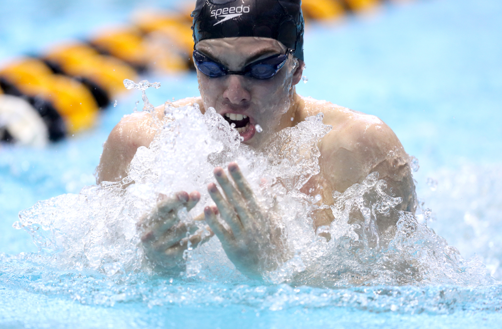 Iowa's Weston Credit competes in the 100-yard breaststroke on the third day at the 2019 Big Ten Swimming and Diving Championships Thursday, February 28, 2019 at the Campus Wellness and Recreation Center. (Brian Ray/hawkeyesports.com)
