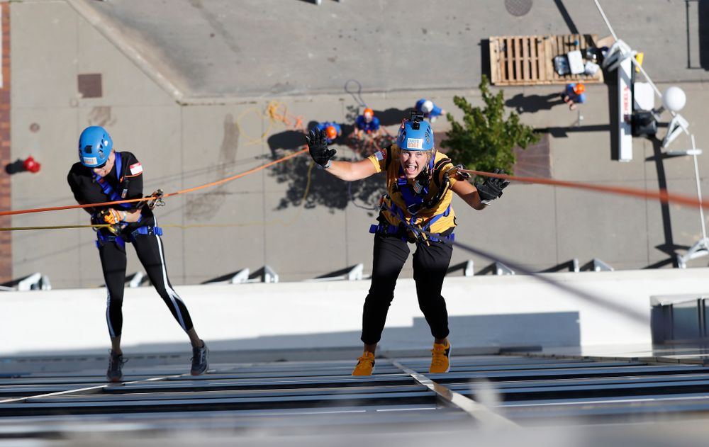 Iowa Women's Basketball head coach Lisa Bluder goes Over The Edge to benefit Ronald McDonald House Charities of Eastern Iowa and Western Illinois Friday, September 14, 2018 in downtown Iowa City.(Brian Ray/hawkeyesports.com)