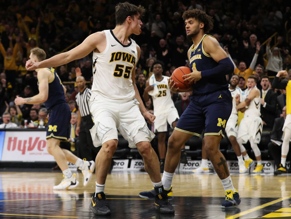 Iowa Hawkeyes forward Luka Garza (55) against the Michigan Wolverines Friday, February 1, 2019 at Carver-Hawkeye Arena. (Brian Ray/hawkeyesports.com)