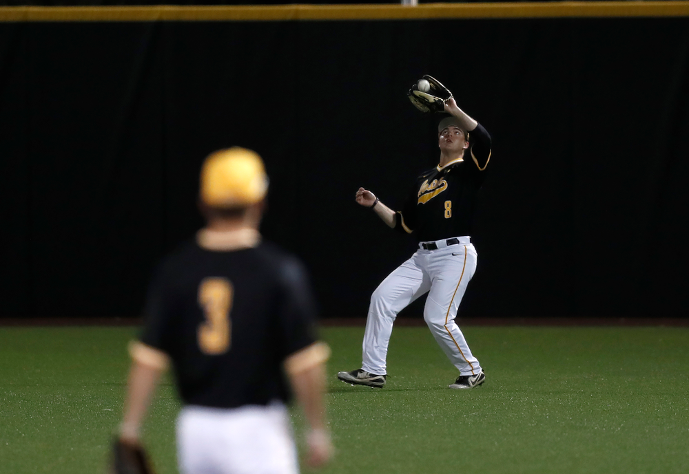 Iowa Hawkeyes outfielder Luke Farley (8) against Milwaukee Wednesday, April 25, 2018 at Duane Banks Field. (Brian Ray/hawkeyesports.com)