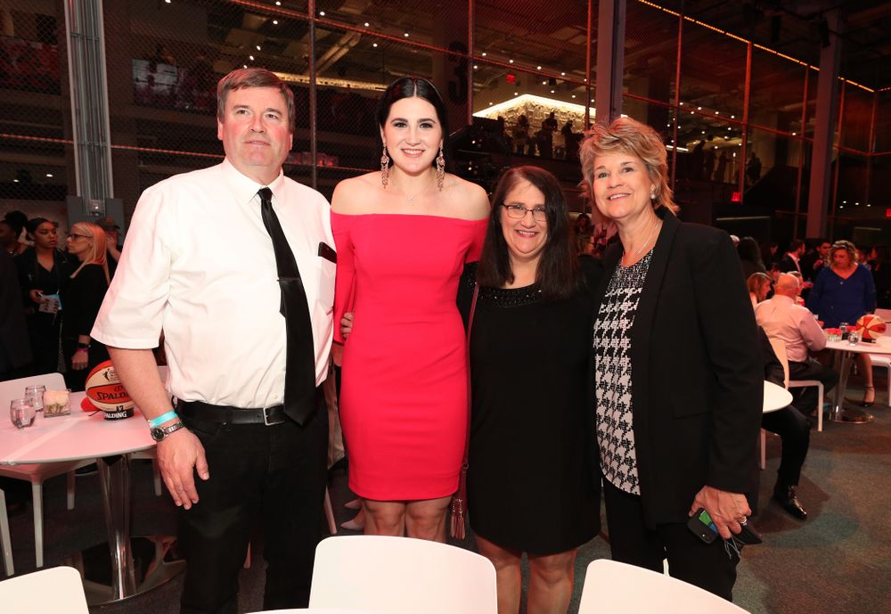 Iowa Hawkeyes forward Megan Gustafson (10) and her family during the 2019 WNBA Draft Wednesday, April 10, 2019 at Nike New York Headquarters in New York City. (Brian Ray/hawkeyesports.com)