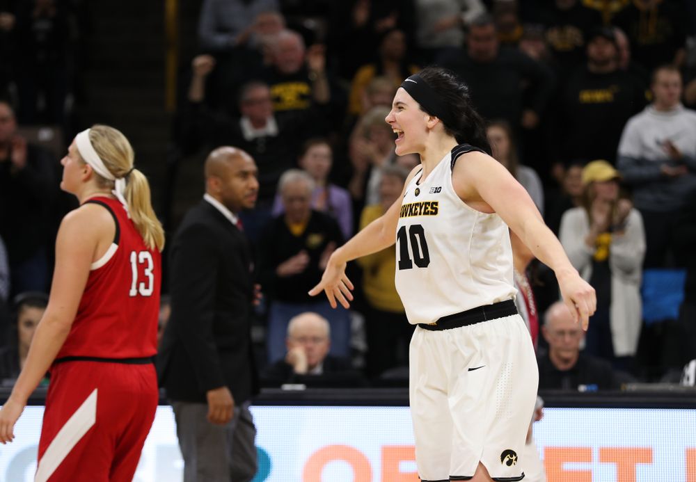 Iowa Hawkeyes forward Megan Gustafson (10) against the Nebraska Cornhuskers Thursday, January 3, 2019 at Carver-Hawkeye Arena. (Brian Ray/hawkeyesports.com)