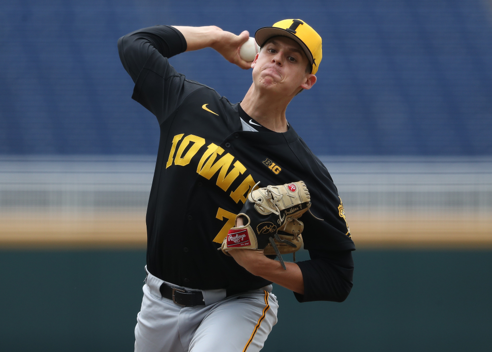 Iowa Hawkeyes Grant Judkins (7) against the Nebraska Cornhuskers in the first round of the Big Ten Baseball Tournament Friday, May 24, 2019 at TD Ameritrade Park in Omaha, Neb. (Brian Ray/hawkeyesports.com)